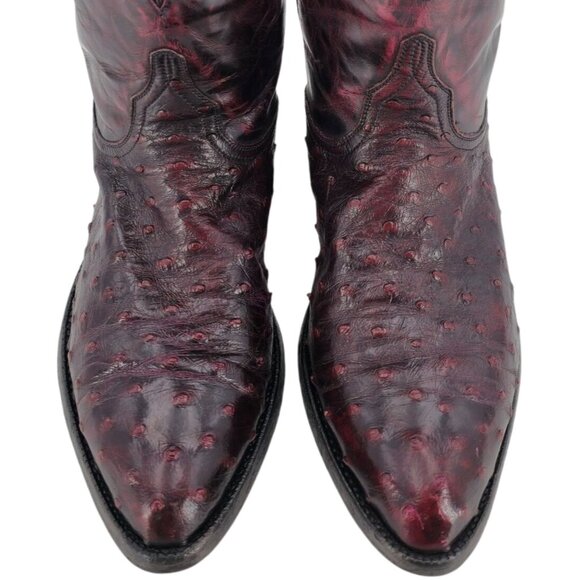 Lucchese FQ Ostrich Exotic Men 9D Black Cherry Leather Cowboy Western Boot Roper - Picture 2 of 14